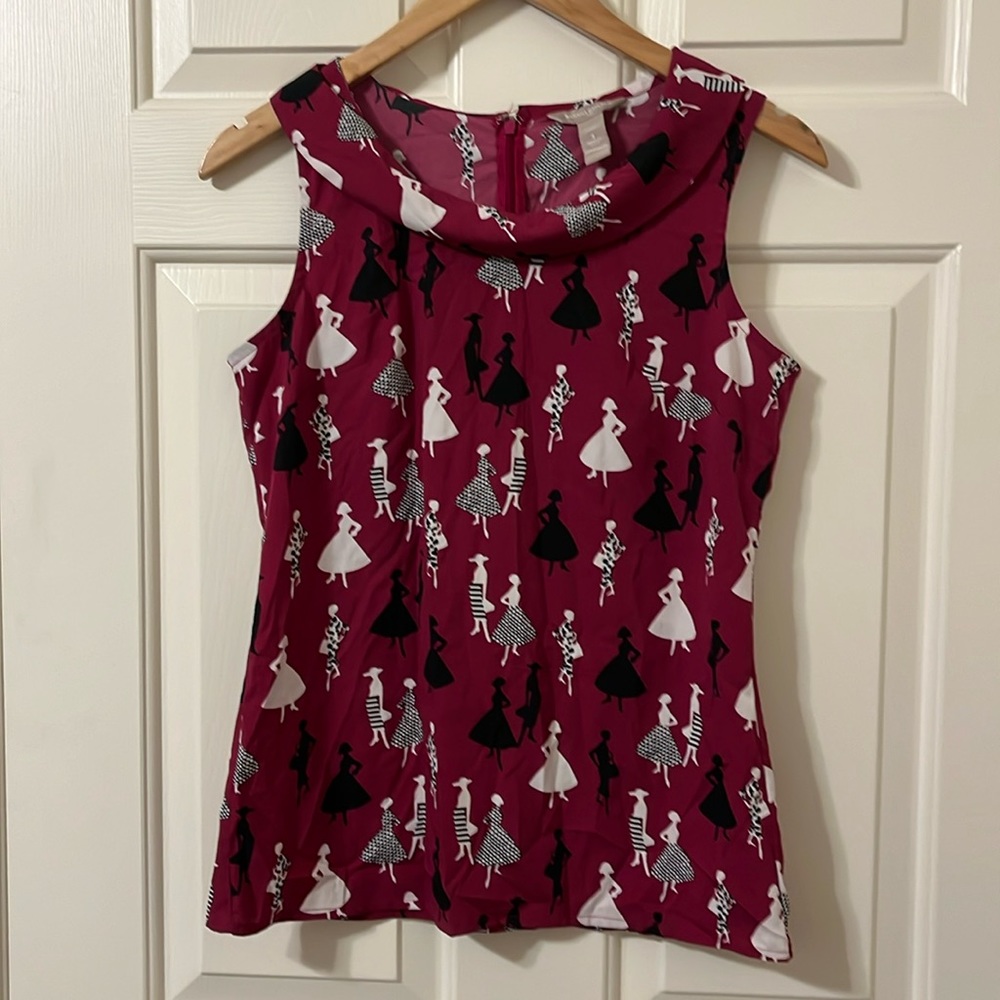 Like New Banana Republic Ladies 50’s Rockabilly Shadow Print Top Blouse 4